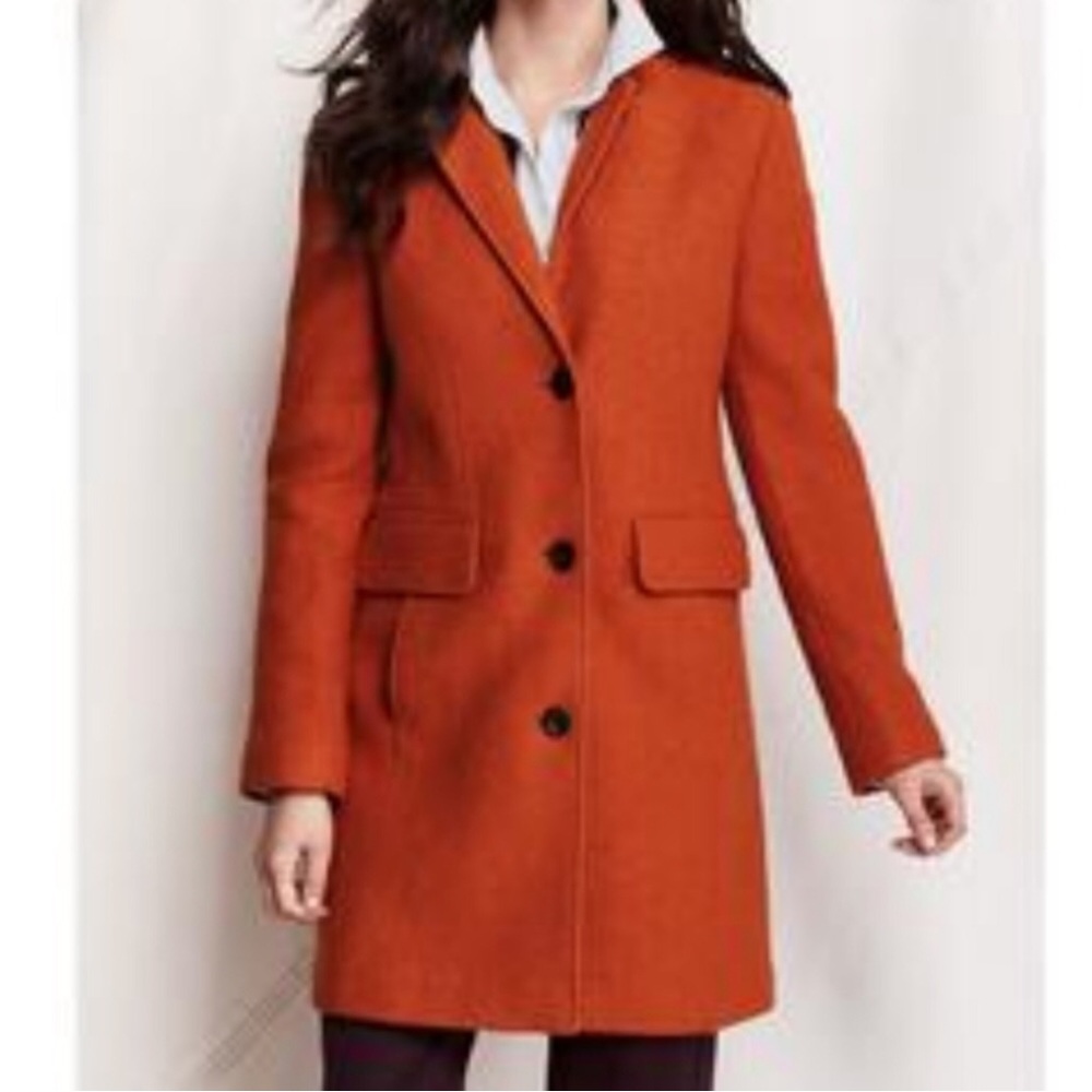 Lands End Boiled Wool Walker Coat Orange 6P